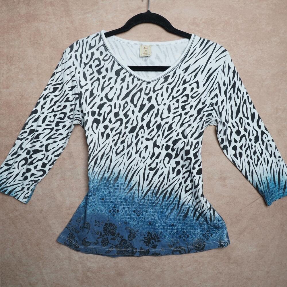 Jess & Jane Animal Print Top Blue Ombre M